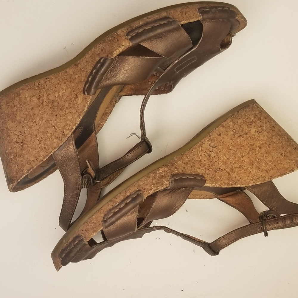 Dark gold Clarks wedge sandals